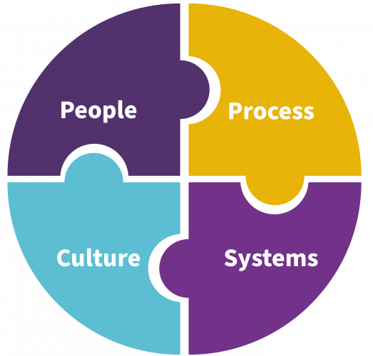 People, Process, Systems, Culture are combined into a holistic approach